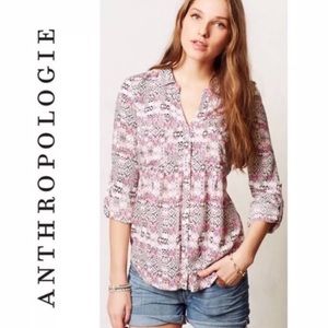 Anthro Maeve Islet Pink Pattern Button Down Blouse Shirt